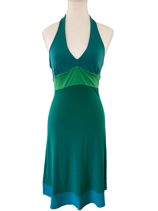 BCBGMAXAZRIA Aqua & Green Halter Dress