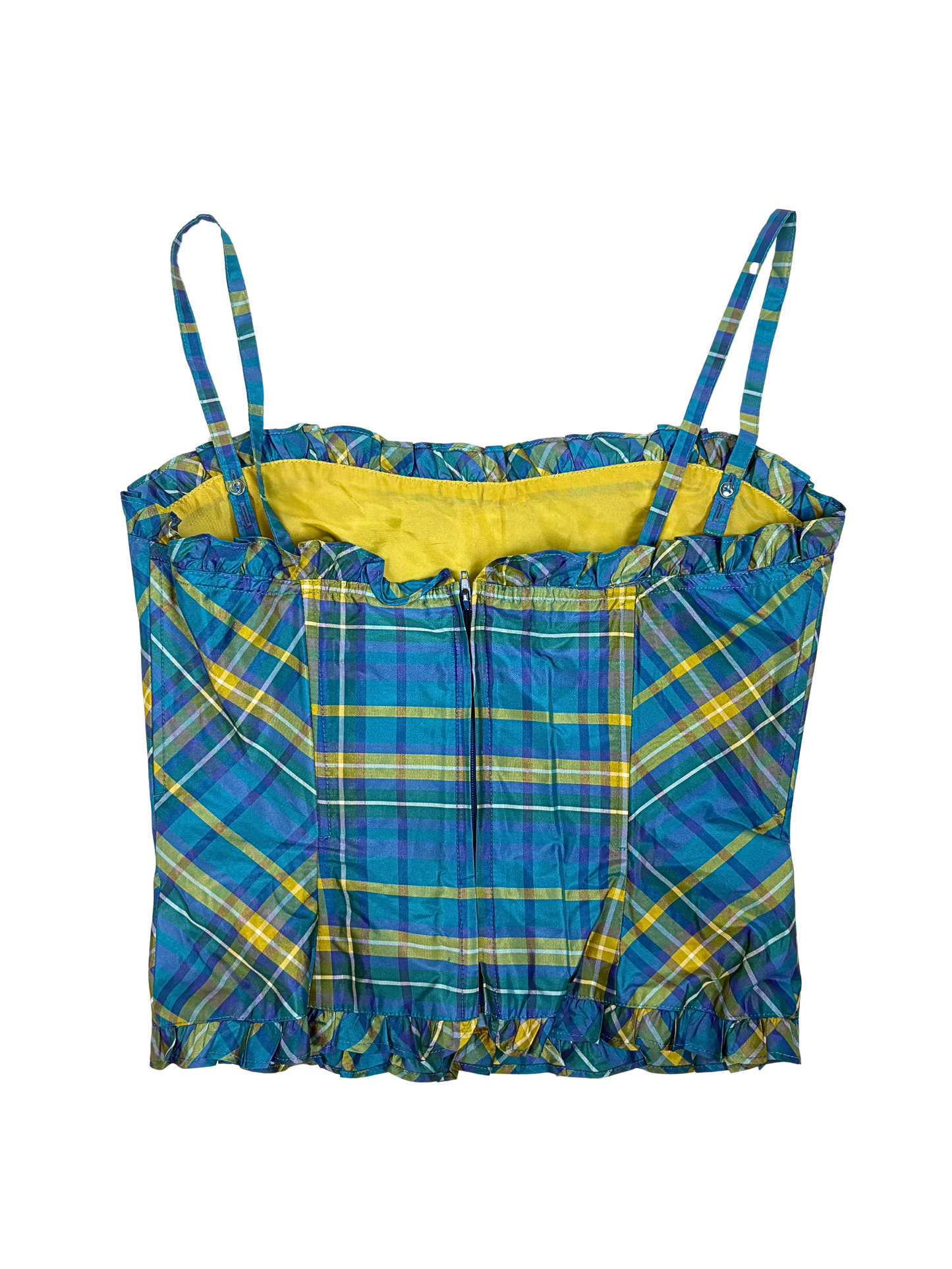 Nanette Lepore Blue Silk Check Corset Top