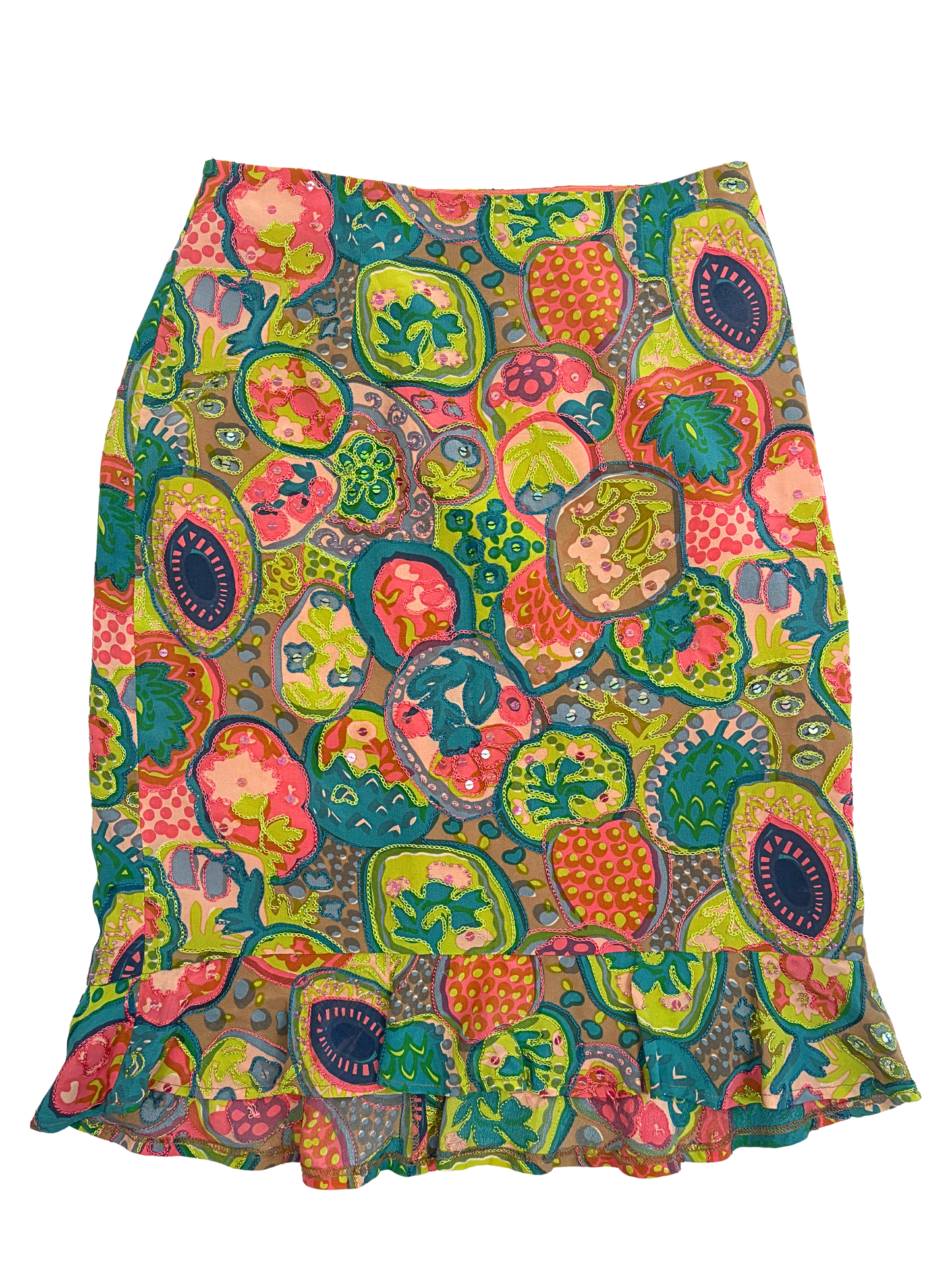 Nanette Lepore Silk beaded Patchwork midi Skirt