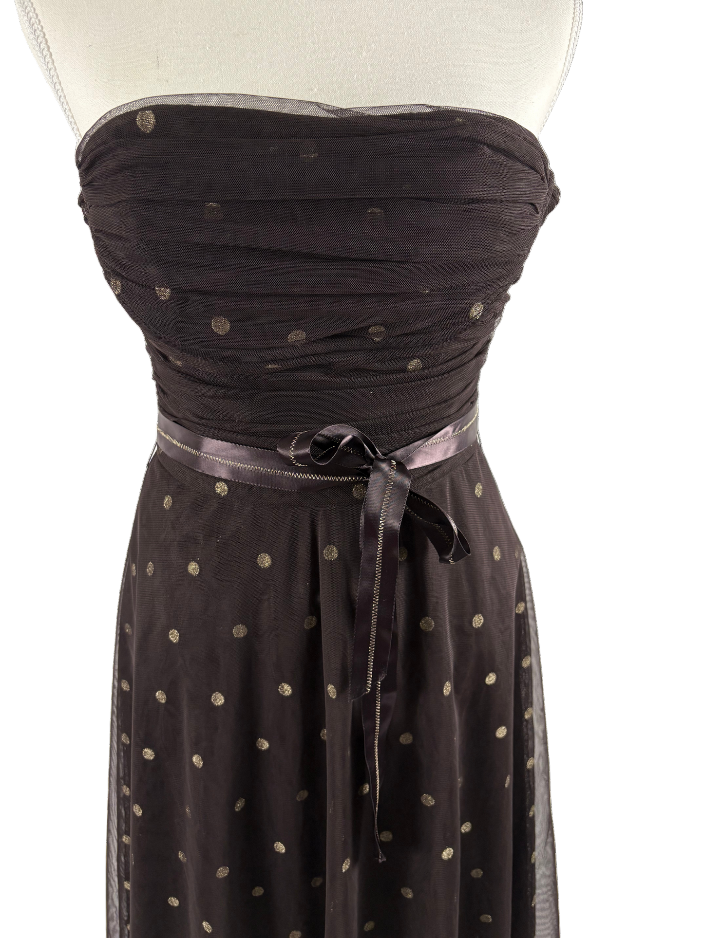 BCBGMAXZRIA Brown Polka Dot Tulle Dress