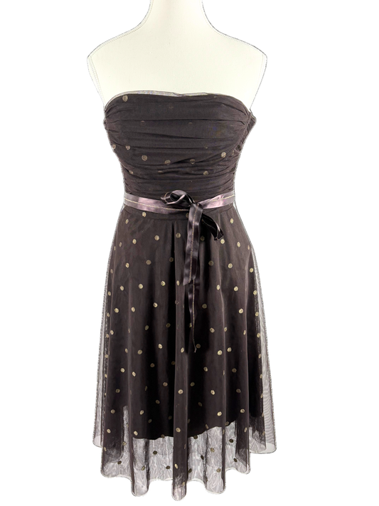 BCBGMAXZRIA Brown Polka Dot Tulle Dress