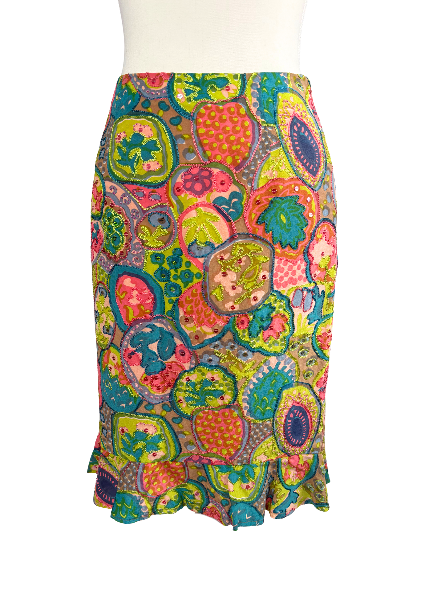 Nanette Lepore Silk beaded Patchwork midi Skirt