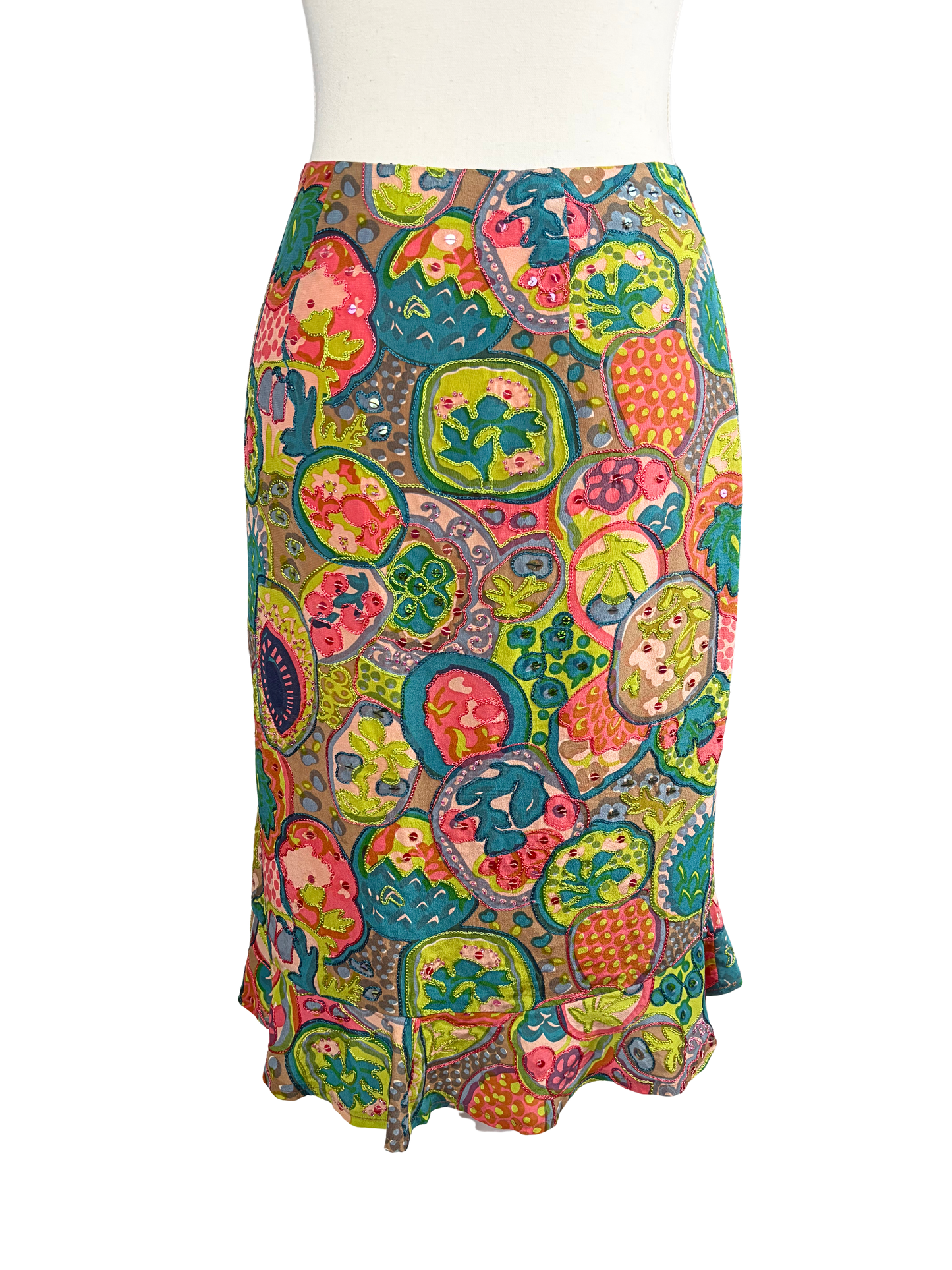 Nanette Lepore Silk beaded Patchwork midi Skirt
