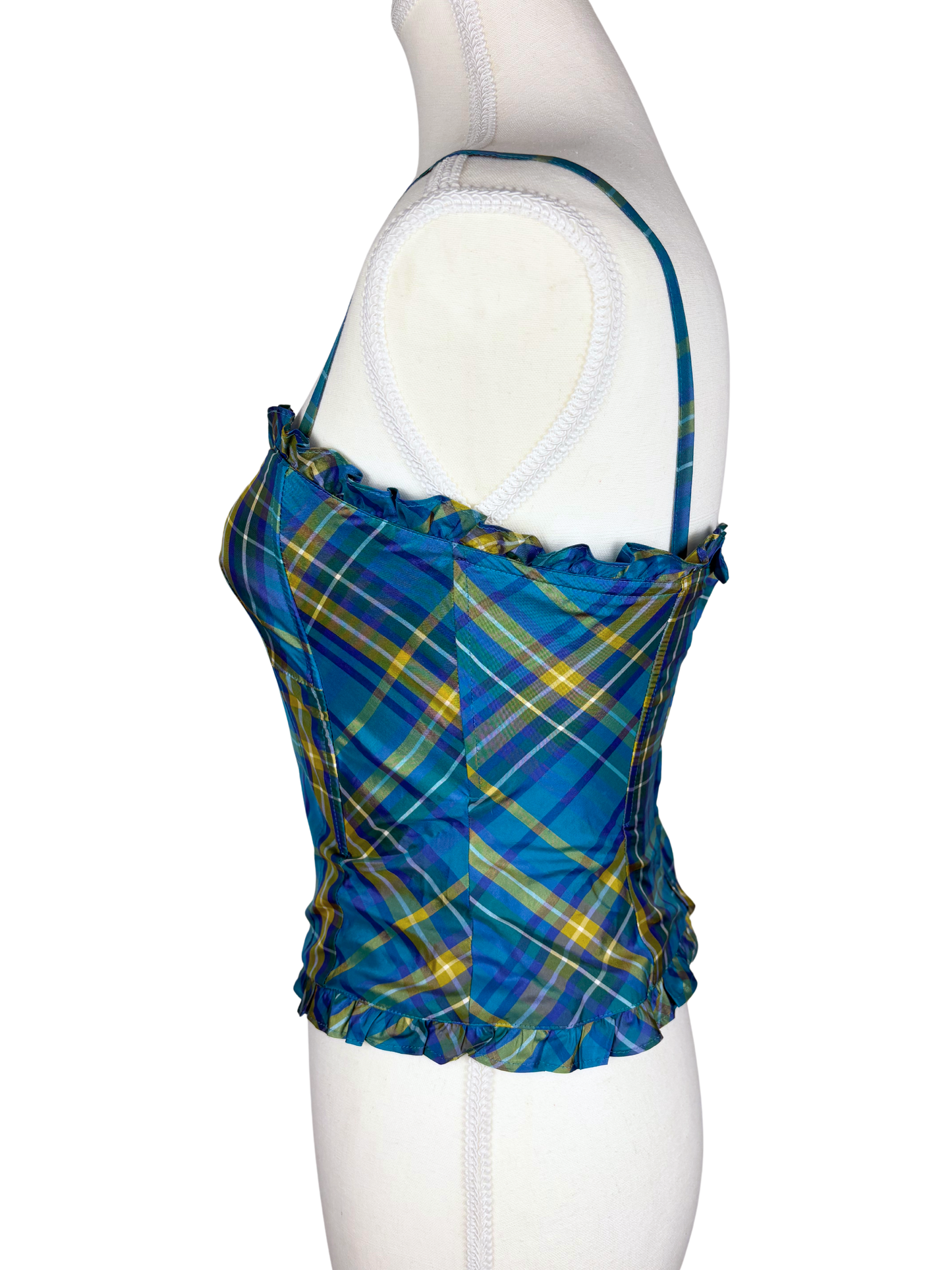 Nanette Lepore Blue Silk Check Corset Top