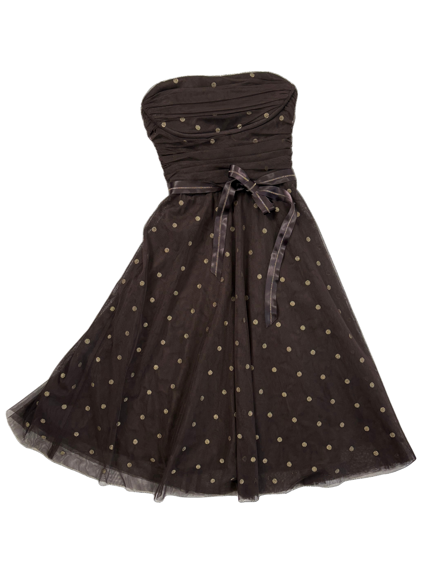 BCBGMAXZRIA Brown Polka Dot Tulle Dress