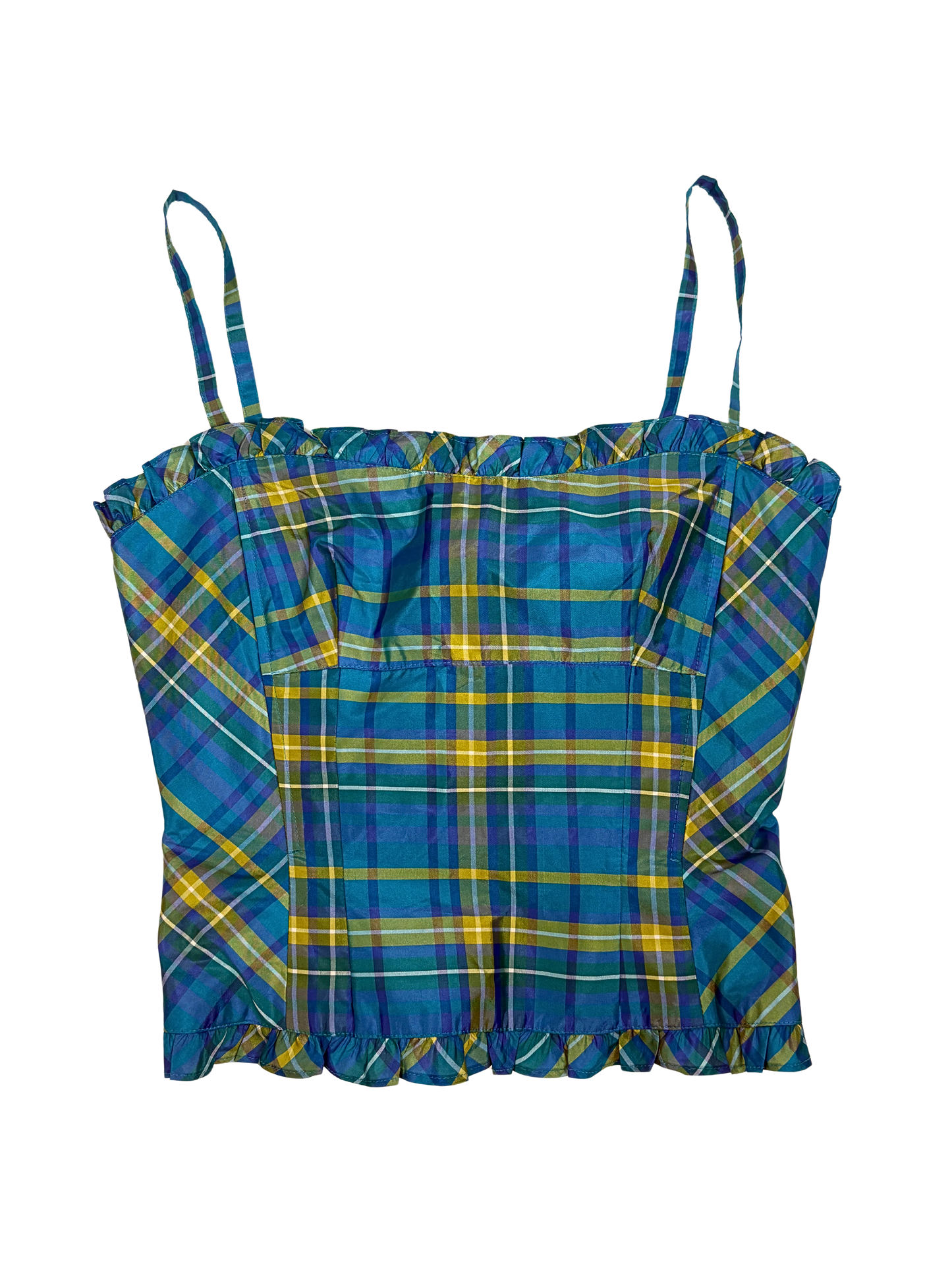 Nanette Lepore Blue Silk Check Corset Top