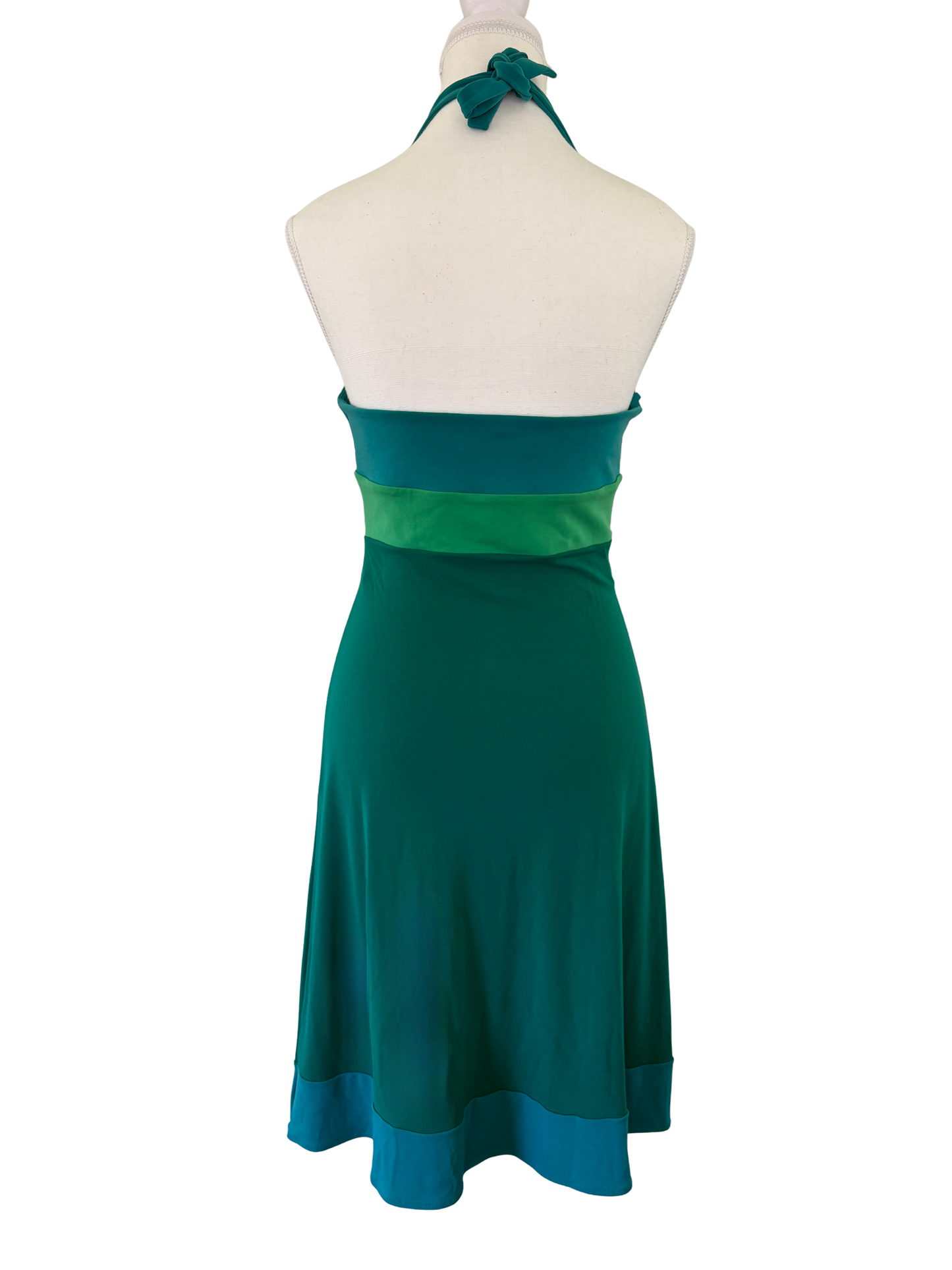 BCBGMAXAZRIA Aqua & Green Halter Dress