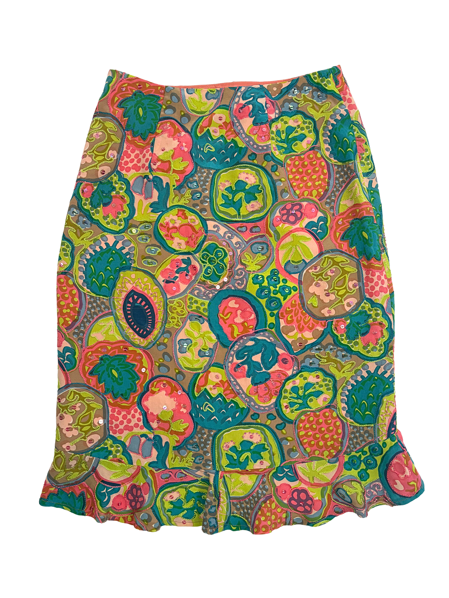 Nanette Lepore Silk beaded Patchwork midi Skirt