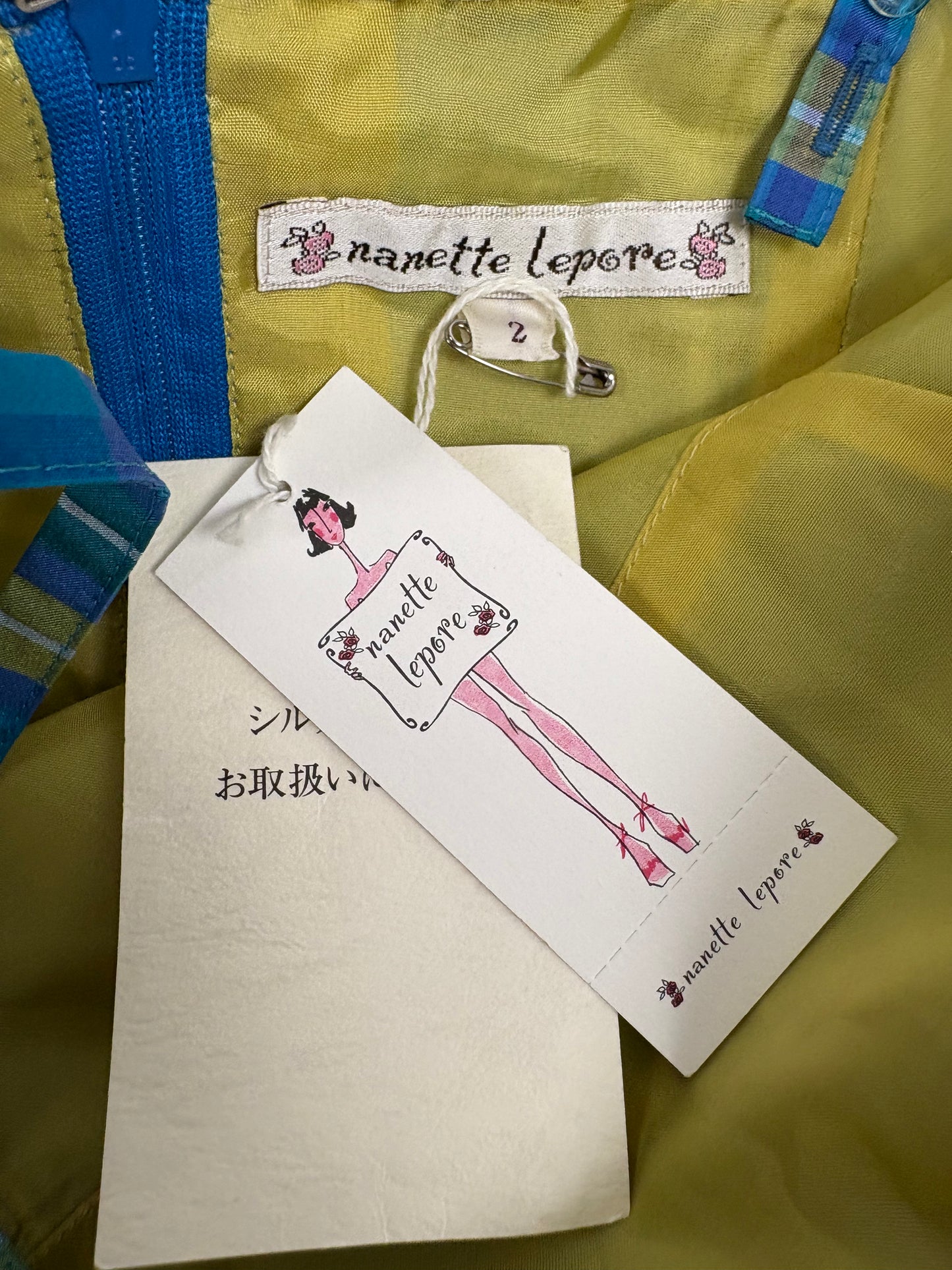 Nanette Lepore Blue Silk Check Corset Top