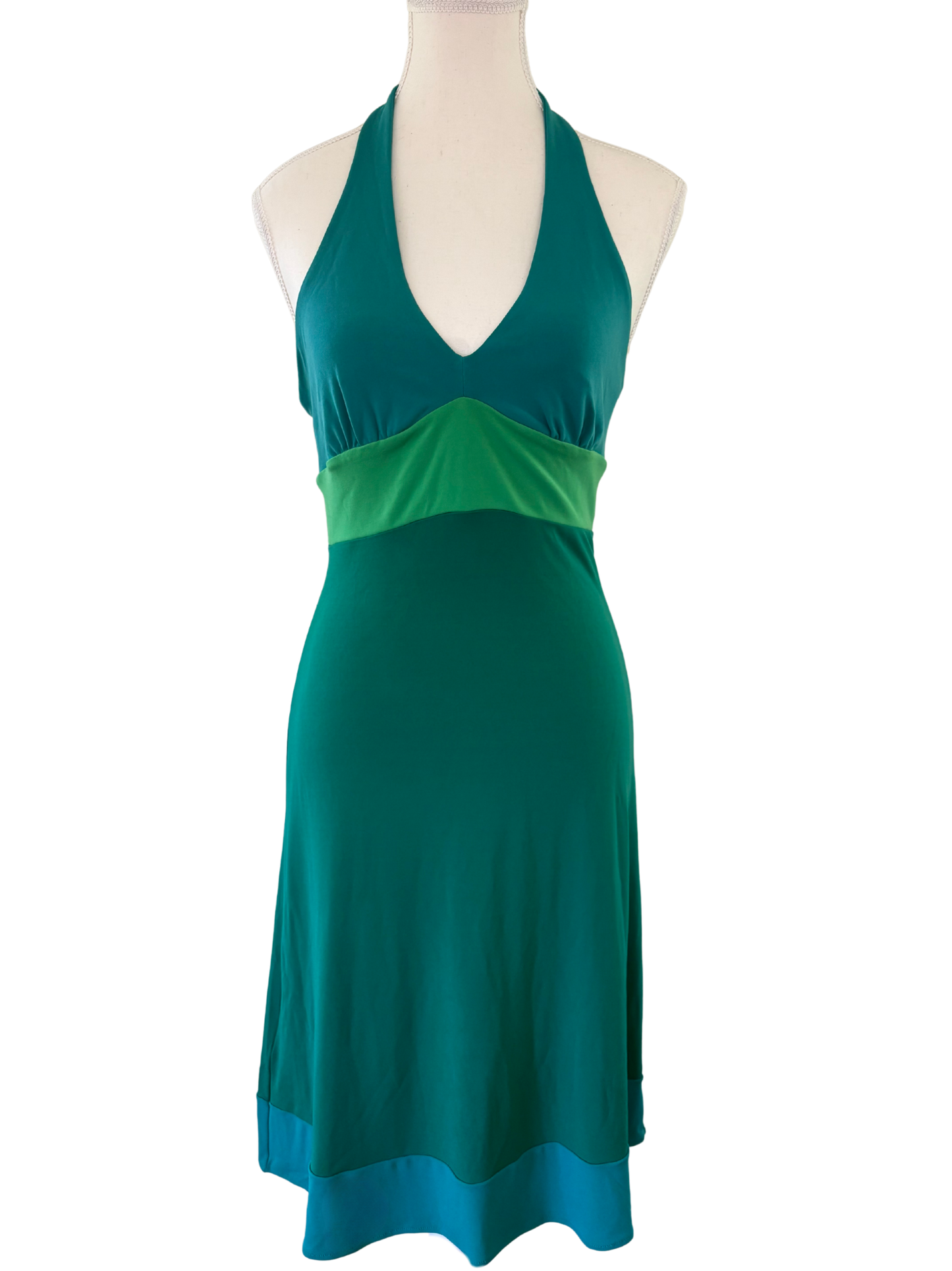 BCBGMAXAZRIA Aqua & Green Halter Dress