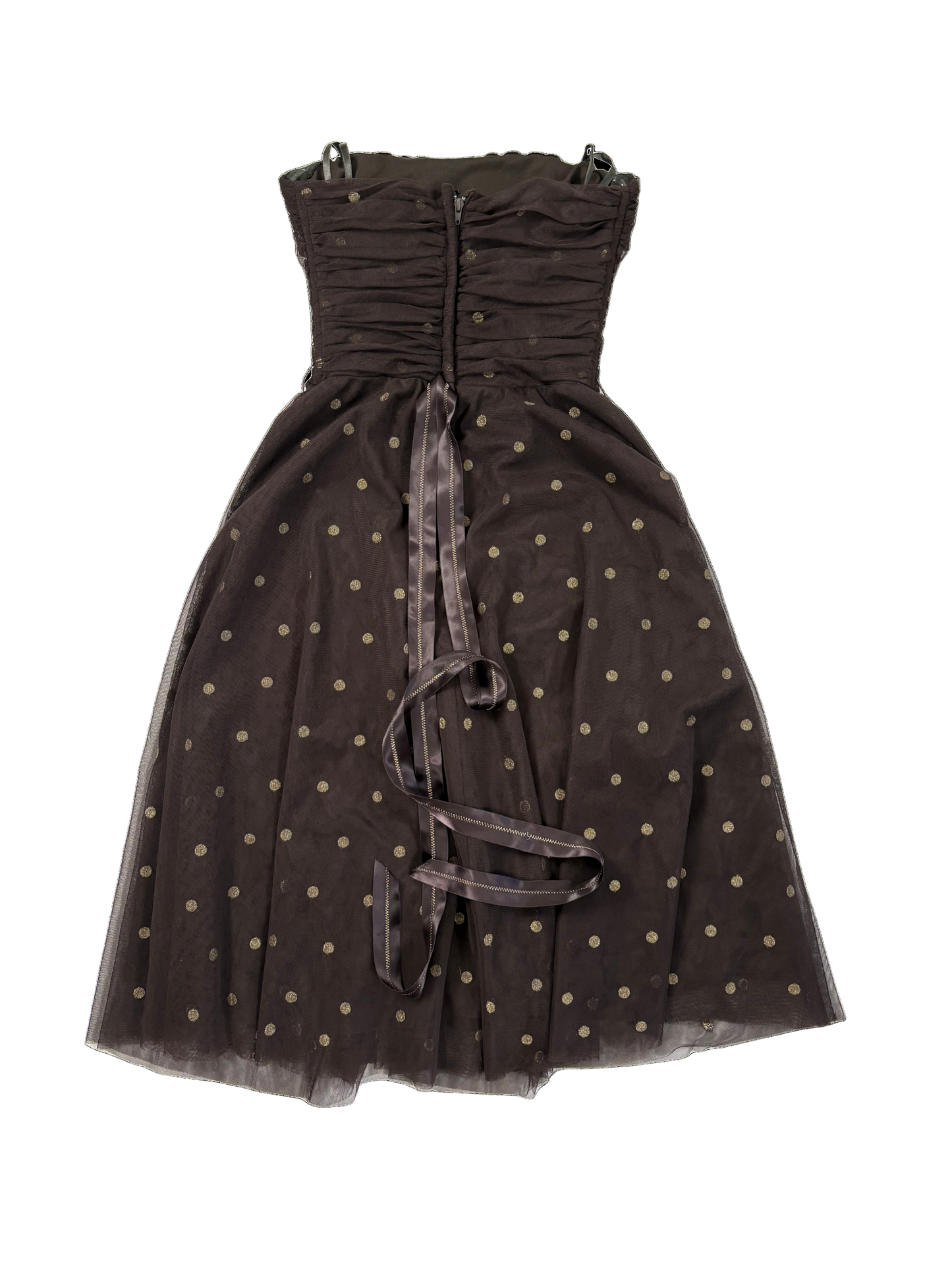 BCBGMAXZRIA Brown Polka Dot Tulle Dress